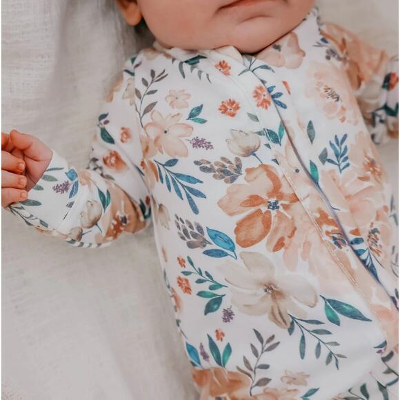 Copper Pearl Autumn Print 2-Way Zip-Up Footie and Headband Bow - Picture 6 of 10